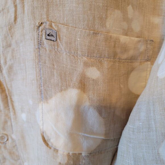 Quiksilver Shirt Mens XXL Tan Linen Tie Dye Bleached Y2K Long Sleeve Beach - Picture 3 of 13